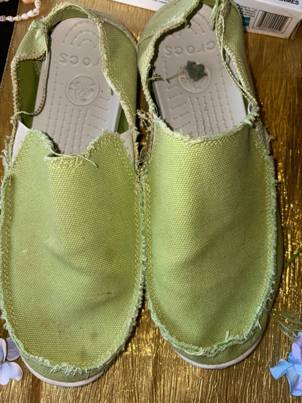 CROCS Green Canvas Slip-Ons, sz 12